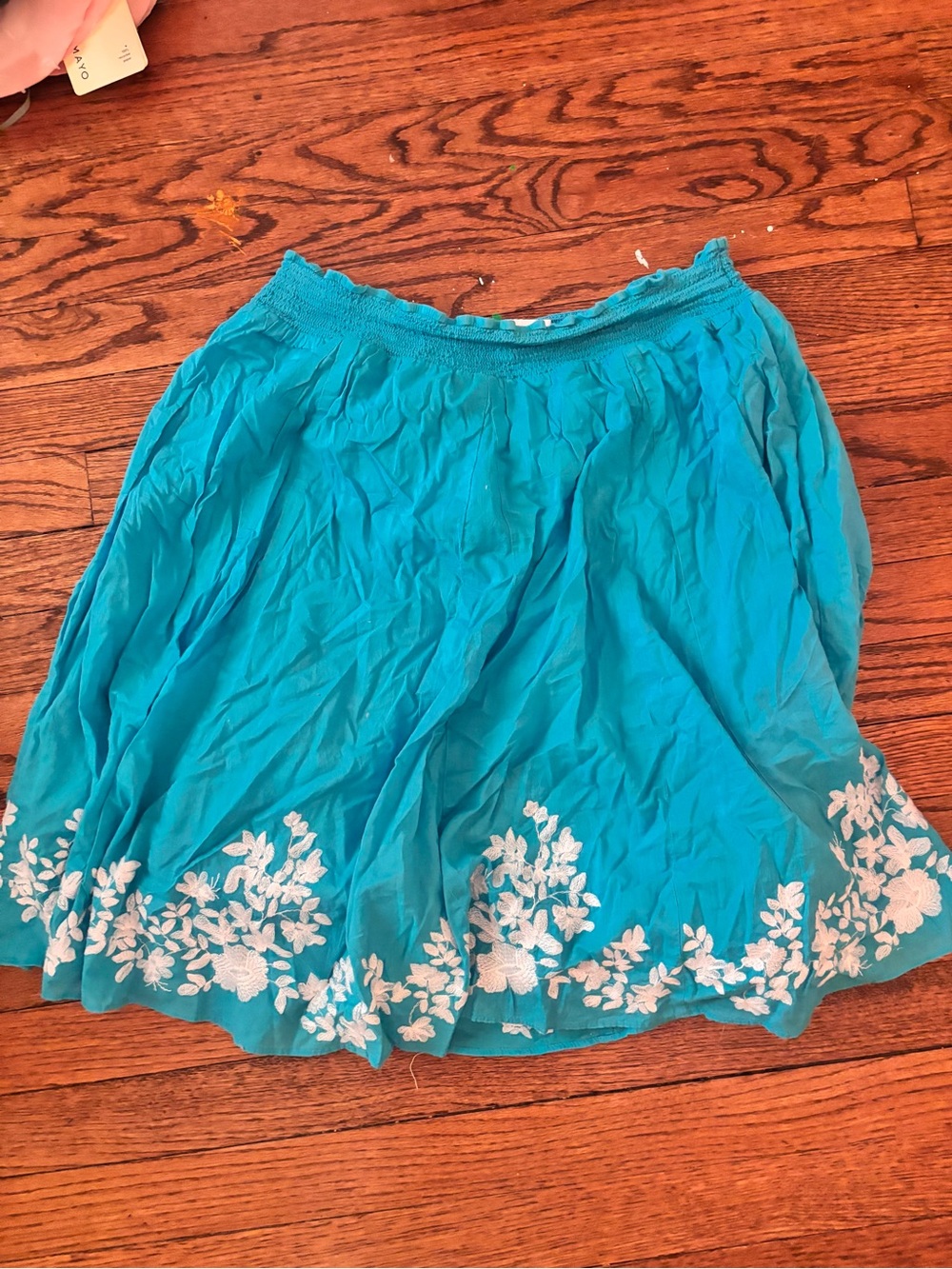 Women's Teal Embroidered Floral Skirt
